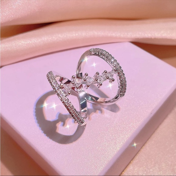 New 925 silver creative geometric female sweet romantic Diamond Ring - Picture 3 of 5